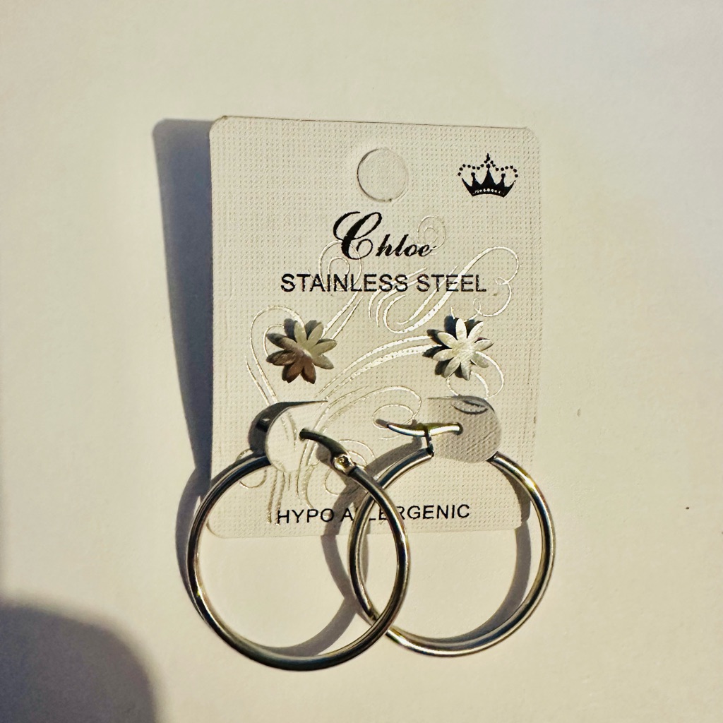 Chloe Stainless Steel Silver Tone Stars And Hoop Earrings